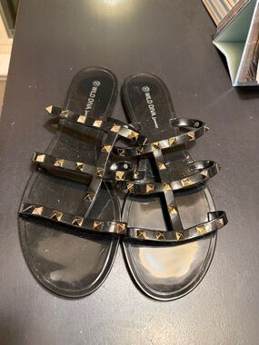 Wild Diva  Lounge Black Studded Slide Sandals-10